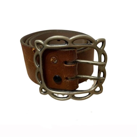 Ibex Vintage Distressed Leather Belt with Metal Buckle Cowhide England Size 34